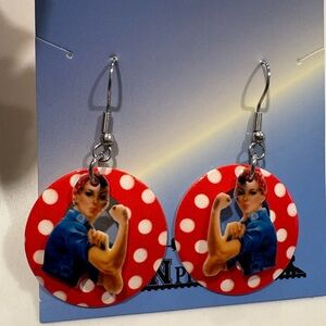 Red Polka Dot Earrings with Rosie the Riveter